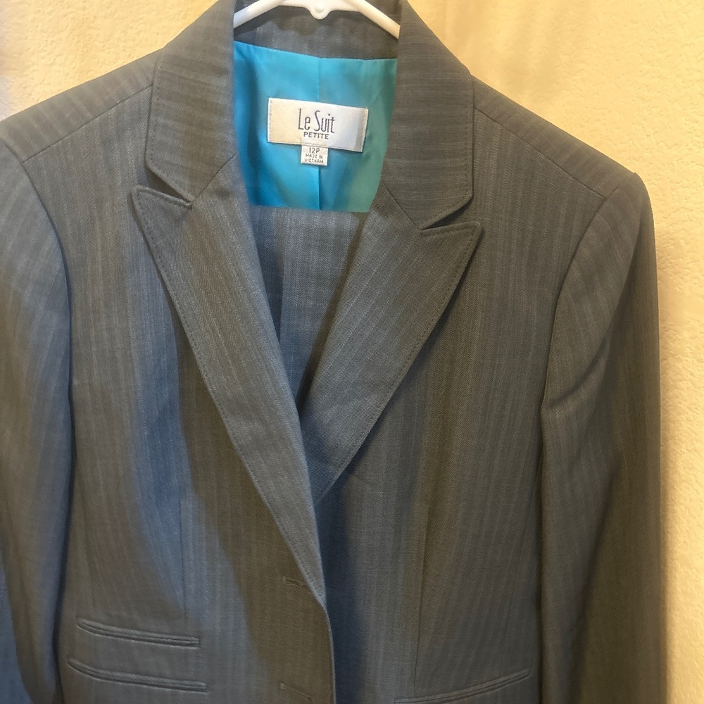 Le Suit Grey with teal  Pinstripes